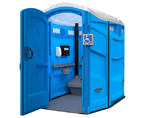 ADA compliant handicap accessible portable toilet with handrails