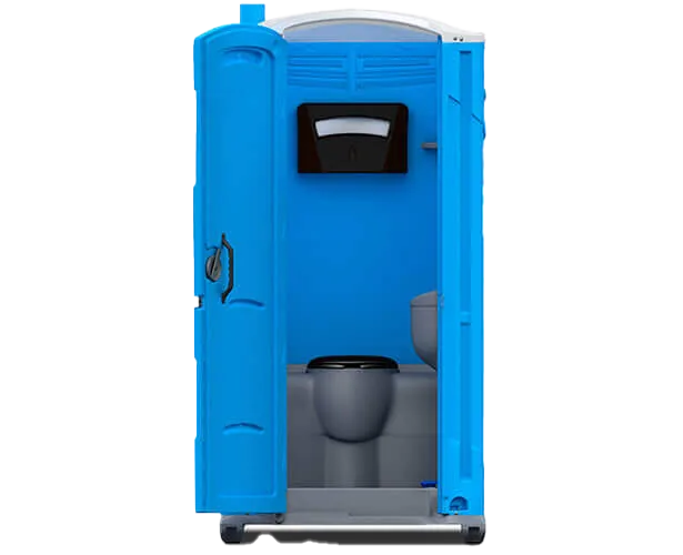 Deluxe porta potty showing toilet seat and urinal